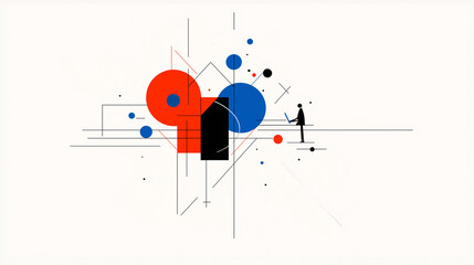 Obraz premium Pen pals abstract art with geometric shapes and lines
