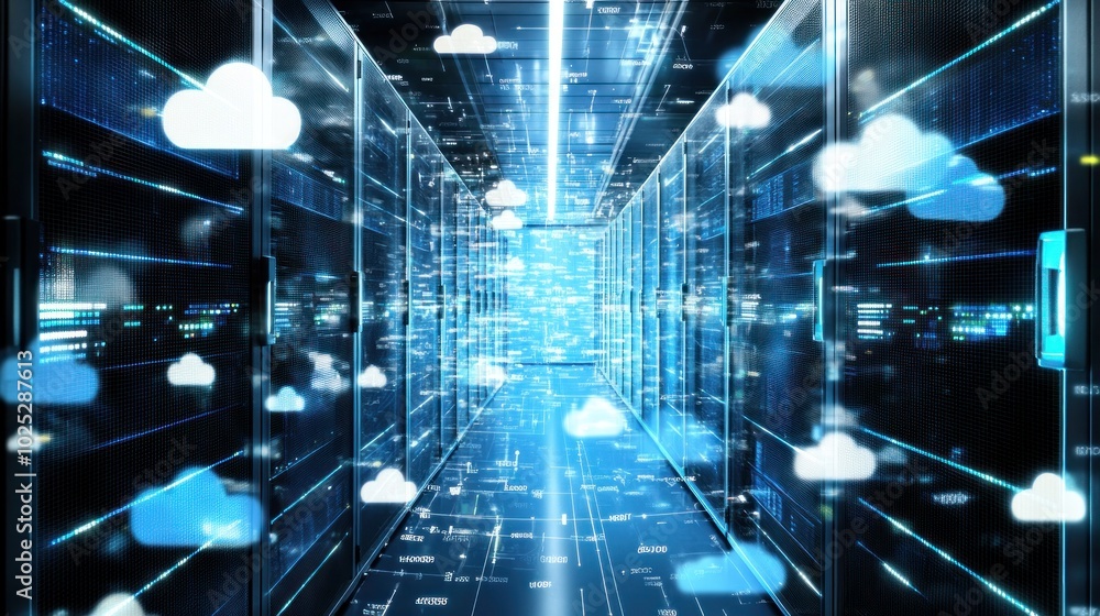 Aufkleber Server Room with Cloud Computing Concept