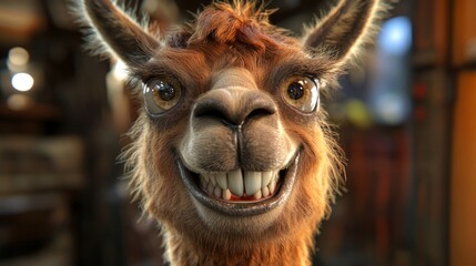 Obraz premium Llama, grinning at camera, teeth showing, generative ai
