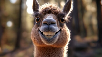 Obraz premium Llama, grinning at camera, teeth showing, generative ai