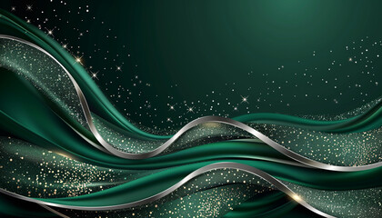 Elegant Emerald Green Background with a Silver Ribbon
