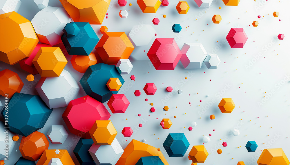 Poster geometric abstract 3d art with floating and stacked octahedrons