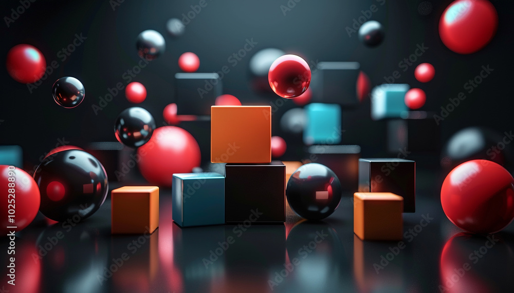 Poster striking geometric 3d layout with sharp floating cubes