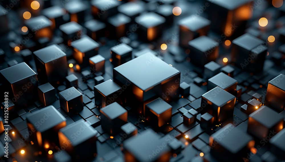 Poster geomatrix 3d layout with sharp floating cubes