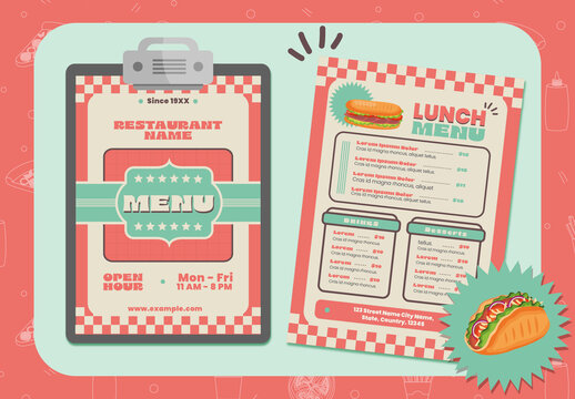 Red And Green Retro Lunch Diner Restaurant Menu Design Template