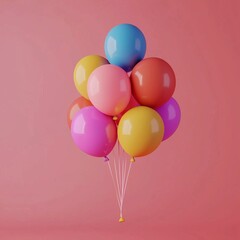 Bunch of bright balloons and space for text against color background.