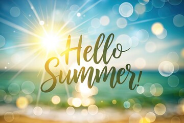 Hello Summer Holiday Illustration with Typography Letter and Sunglasses on Ocean Blue Background. Tropical Plants and Beach Ball on Paradise Island for Banner, Flyer, Invitation, Brochure