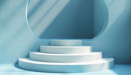 Fototapeta premium Minimal 3D Podium on Powder Blue Gradient Background