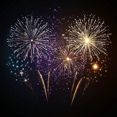 Obraz premium Happy new year typography with fireworks in night sky.