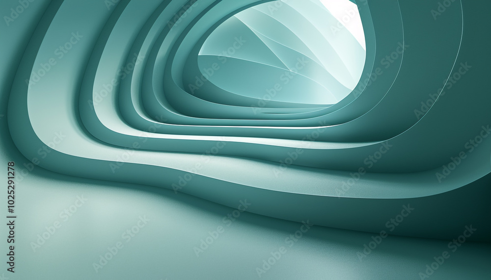 Poster minimalist 3d backdrop with layered soft teal shapes