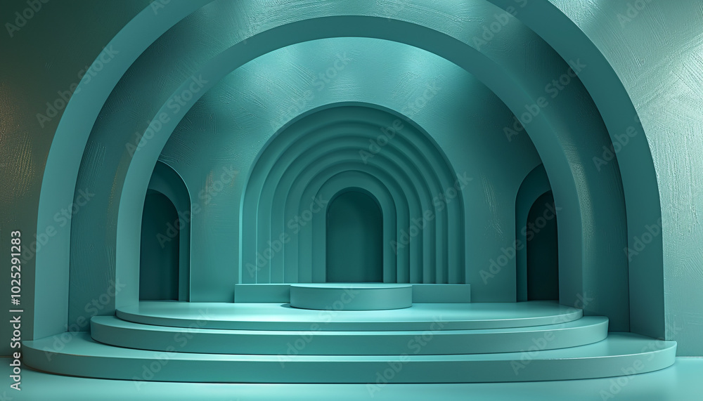 Poster minimalist 3d backdrop with layered soft teal shapes