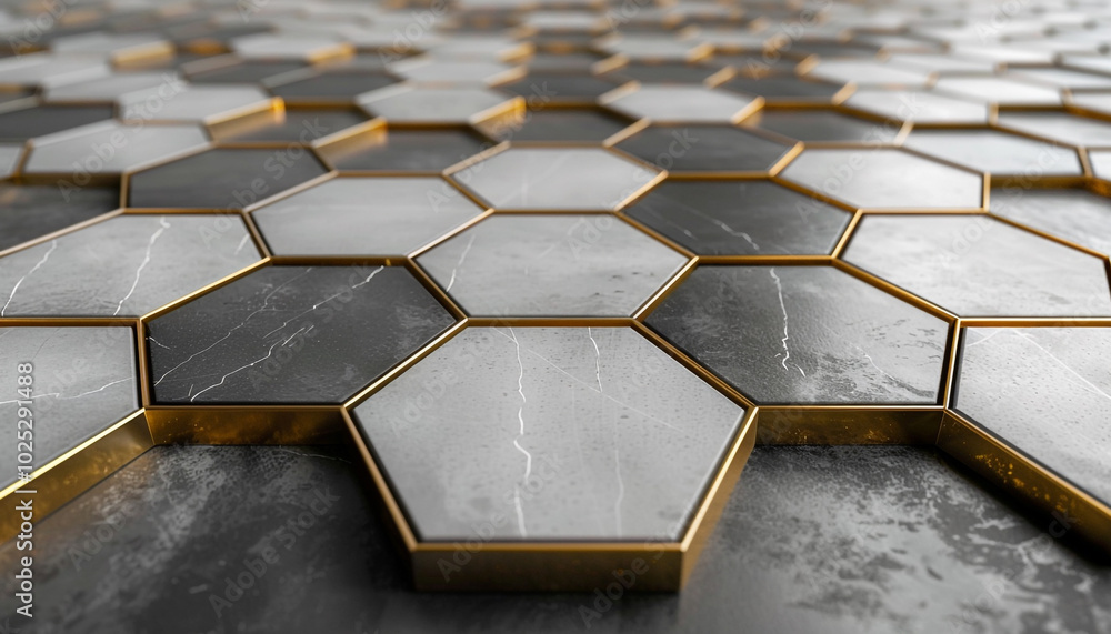 Poster minimalist 3d hexagonal tiles on a flat surface