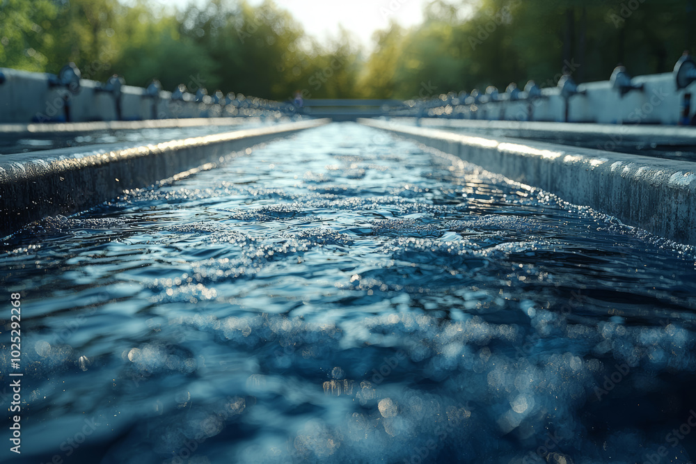 Poster a company monitoring its water usage and implementing conservation measures, symbolizing responsible