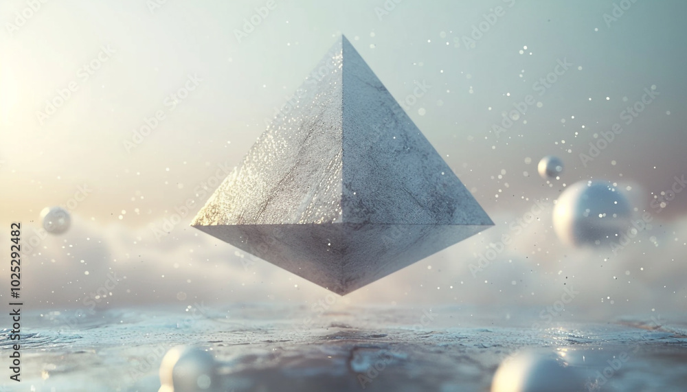 Aufkleber abstract 3d floating pyramid and sphere with soft gradient