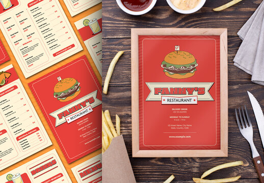 Retro Diner Fast Food Restaurant Menu Template