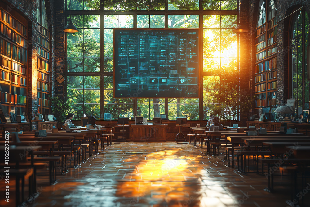 Poster a classroom with ai-controlled learning environments, symbolizing the shift in how students interact