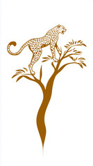 Obraz premium Elegant and minimalistic logo of a roaring cheetah climbing onto a tree