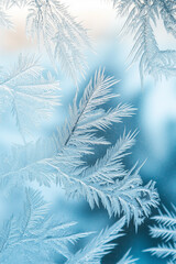Blue and White Background with Frost Patterns and Snowflakes Gradient for Design