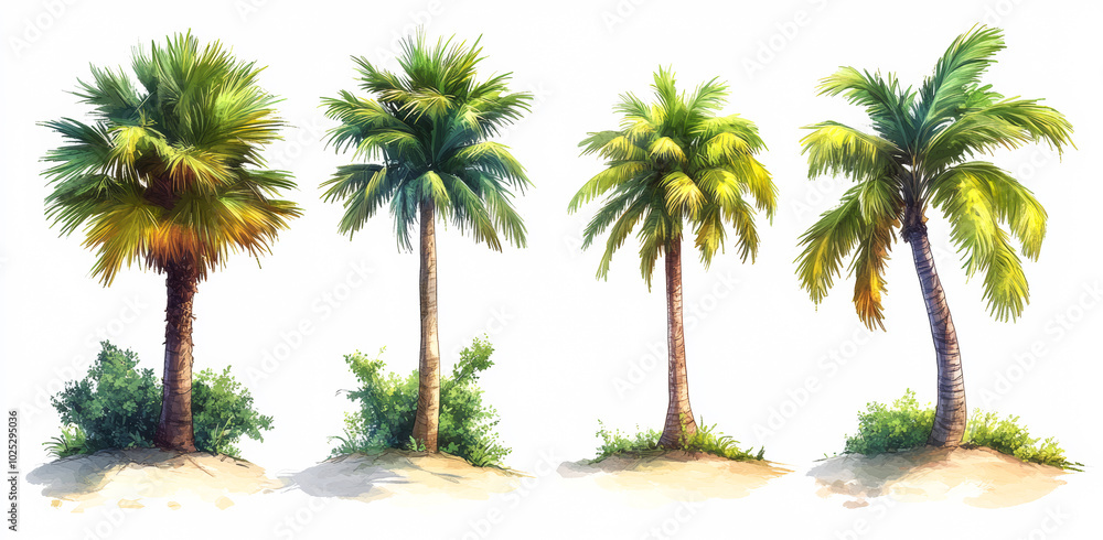 Aufkleber four palm trees are shown in different stages of growth. the first tree is a small sapling, while th