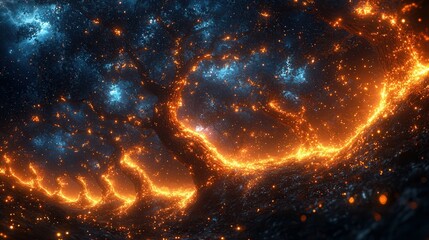 A vibrant forest filled with glowing trees, illuminated in shades of blue and orange, creating an enchanting atmosphere reminiscent of fantasy worlds.