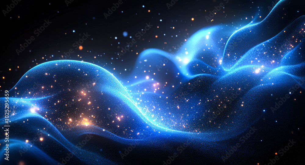 Aufkleber a blue wave of light with many stars in it. the stars are scattered throughout the image, with some 