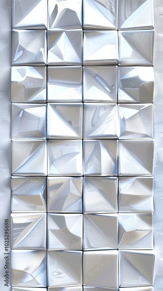 Aufkleber a wall made of square tiles with a shiny, reflective surface. the tiles are arranged in a way that c