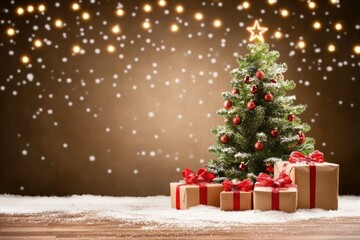 Festive christmas tree with star and gifts: holiday celebration scene
