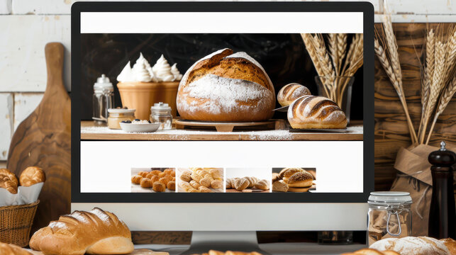 Artisan Bakery Online Store Interface Showcasing Breads, Pastries, and Custom Cake Ordering - Powered by Adobe
