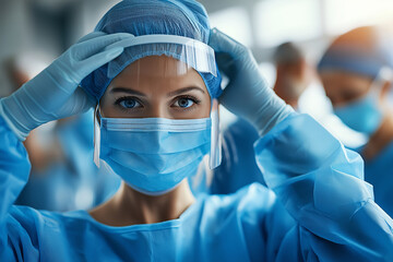 Healthcare professional preparing for surgery in a medical facility