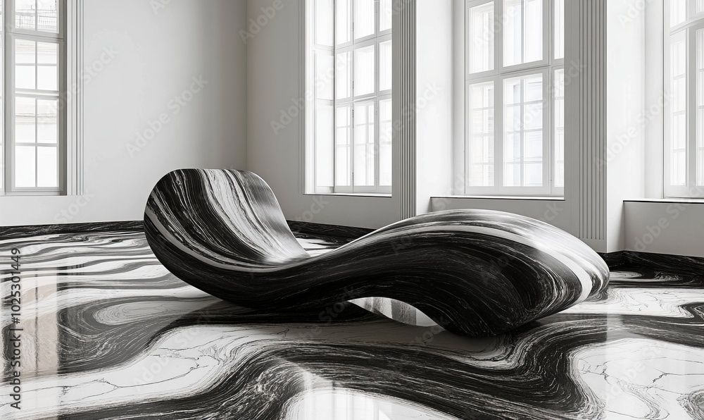 Poster explore the intricate design of flowing black and white marble waves creating a stunning visual effe