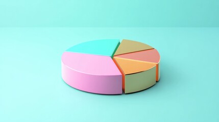 3D pie chart with metallic colors on a mint green background generative ai