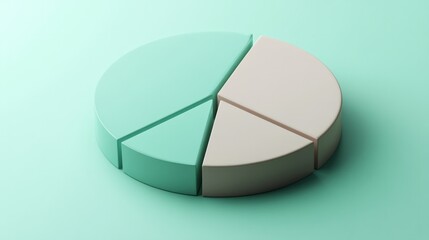 3D pie chart with metallic tones on a light green background generative ai