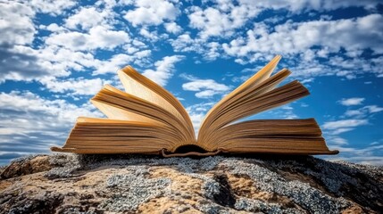 an open book with pages turning in the wind, symbolizing knowledge and discovery