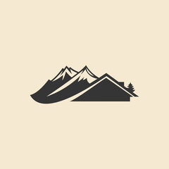 simple mountain and roof house design logo