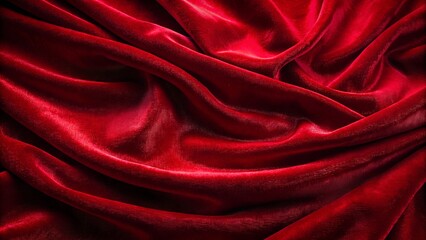 Red velvet fabric forming elegant wavy folds background