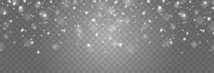 Vector snow falling from above. Snowfall on isolated transparent background. Christmas or winter background. Snow or snowflakes png.