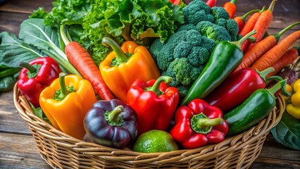 Wicker basket overflowing with freshly picked vegetables