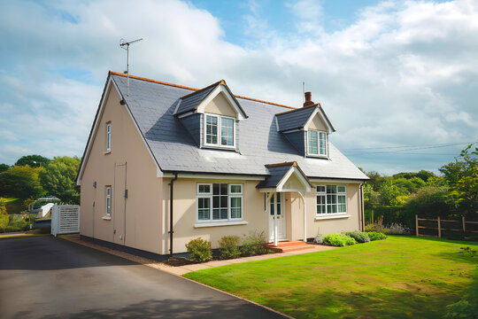 White quartz render, upvc double-glazed windows, a front porch, and a slate roof characterize this UK bungalow.