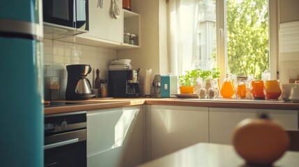 simple kitchen interior design with modern appliances and modern furniture, neon colors generative ai