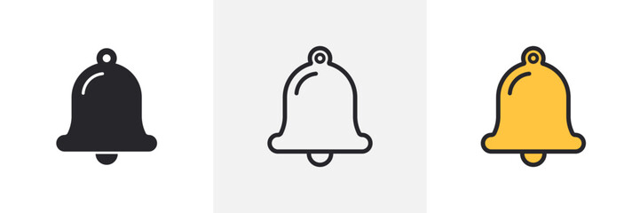 Notification bell alarm icon. Alarm symbol. Ringing bells. Incoming inbox message. Alarm clock and smartphone application alert. Social media element. New message symbol flat style. Stock vector.