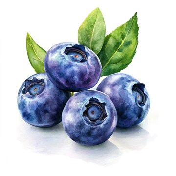 recommend clip art: watercolor illustration pile of sweet blueberries with leaves isolated on white background