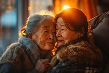 Fototapeta premium Special Connection: Woman and Caregiver Find Moments of Joy in Nursing Home