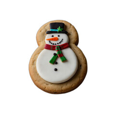 Decorative snowman cookie with festive details on a round base perfect for holiday celebrations and winter festivities