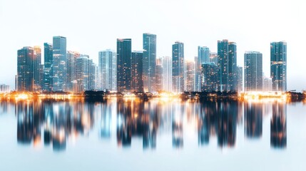 Obraz premium illuminated buildings reflecting in the water generative ai