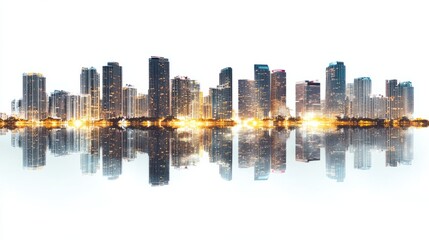 Obraz premium illuminated buildings reflecting in the water generative ai