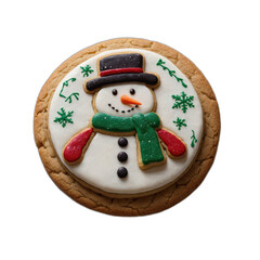 Delicious holiday cookie featuring a cheerful snowman design on a festive backdrop during the winter season