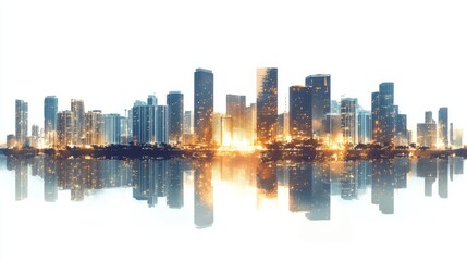 Obraz premium illuminated buildings reflecting in the water generative ai