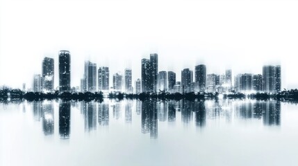 illuminated buildings reflecting in the water generative ai