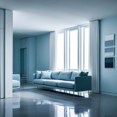 Fototapeta premium Modern living room in light blue colors 