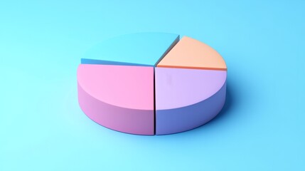 Obraz premium 3D pie chart with smooth gradient and illumination on sky blue background. generative ai
